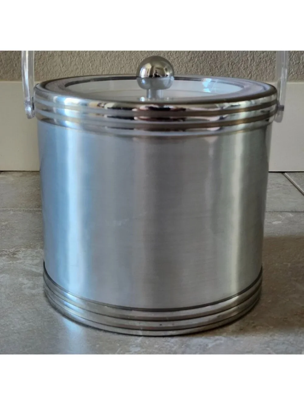 Vintage MCM Georges Briard Brushed Silver Tone Ice Bucket With Lid And Handle